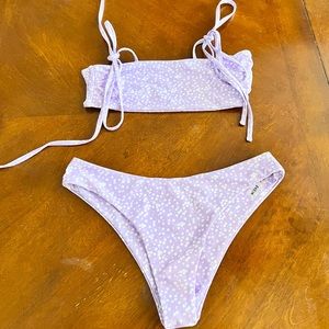 SHEIN Ditsy Floral Print Tie Shoulder Bikini Swimsuit